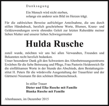 Traueranzeige von Hulda Rusche  von Magdeburger Volksstimme