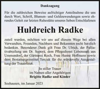 Traueranzeige von Huldreich Radke  von Magdeburger Volksstimme