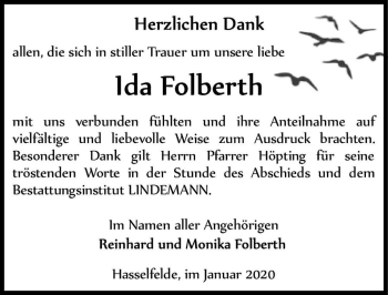 Traueranzeige von Ida Folberth  von Magdeburger Volksstimme