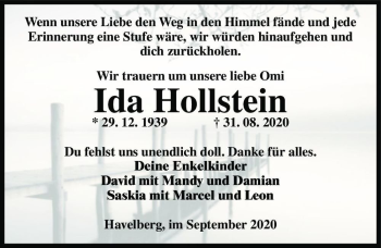 Traueranzeige von Ida Hollstein  von Magdeburger Volksstimme