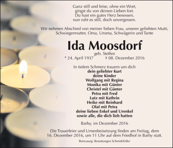 Traueranzeige von Ida Moosdorf (geb. Steffen)  von Magdeburger Volksstimme