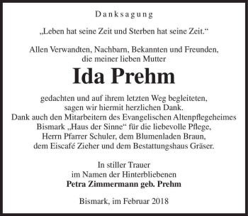 Traueranzeige von Ida Prehm  von Magdeburger Volksstimme