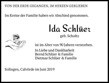 Traueranzeige von Ida Schlüer (geb. Scholtz)  von Magdeburger Volksstimme