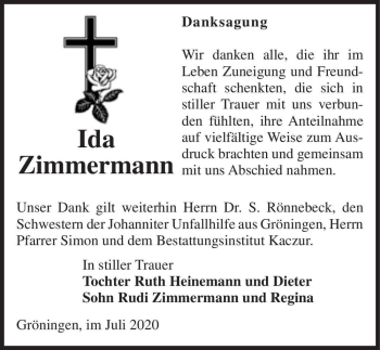 Traueranzeige von Ida Zimmermann  von Magdeburger Volksstimme