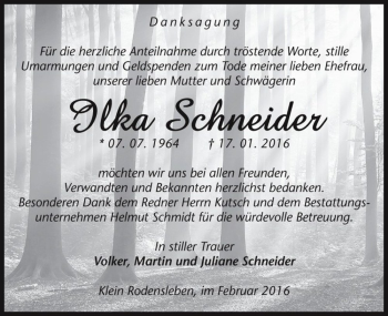 Traueranzeige von Ilka Schneider  von Magdeburger Volksstimme