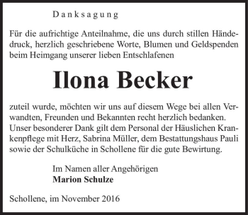 Traueranzeige von Ilona Becker  von Magdeburger Volksstimme
