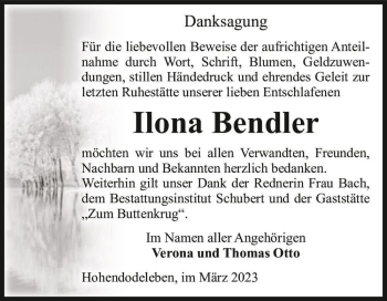Traueranzeige von Ilona Bendler  von Magdeburger Volksstimme