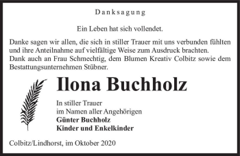 Traueranzeige von Ilona Buchholz  von Magdeburger Volksstimme