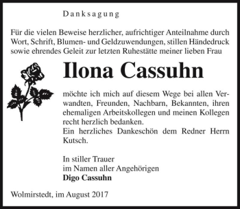 Traueranzeige von Ilona Cassuhn  von Magdeburger Volksstimme