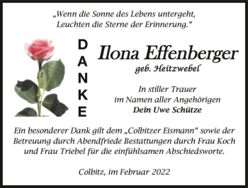 Traueranzeige von Ilona Effenberger (geb. Heitzwebel)  von Magdeburger Volksstimme