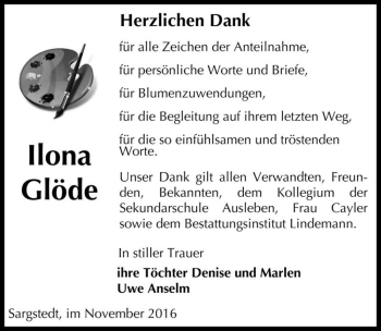 Traueranzeige von Ilona Glöde  von Magdeburger Volksstimme