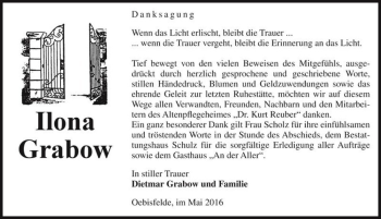 Traueranzeige von Ilona Grabow  von Magdeburger Volksstimme