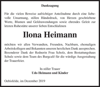 Traueranzeige von Ilona Heimann  von Magdeburger Volksstimme