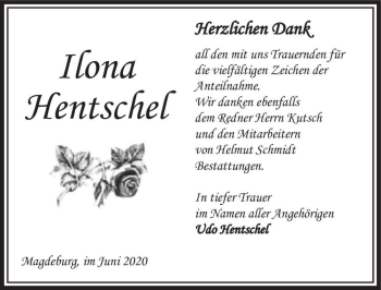 Traueranzeige von Ilona Hentschel  von Magdeburger Volksstimme
