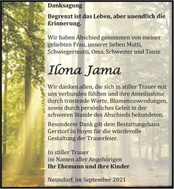 Traueranzeige von Ilona Jama  von Magdeburger Volksstimme