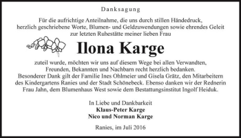 Traueranzeige von Ilona Karge  von Magdeburger Volksstimme