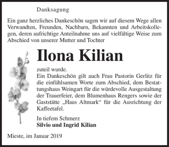Traueranzeige von Ilona Kilian  von Magdeburger Volksstimme