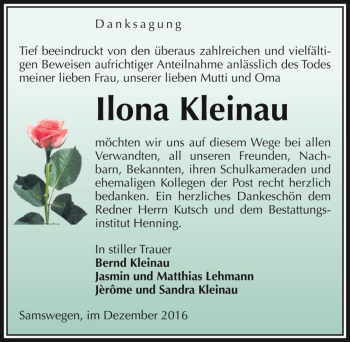 Traueranzeige von Ilona Kleinau  von Magdeburger Volksstimme