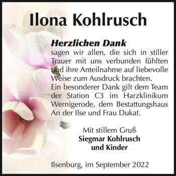 Traueranzeige von Ilona Kohlrusch  von Magdeburger Volksstimme