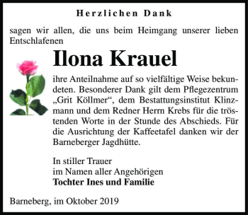 Traueranzeige von Ilona Krauel  von Magdeburger Volksstimme