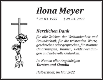 Traueranzeige von Ilona Meyer  von Magdeburger Volksstimme