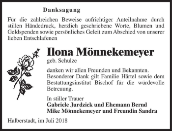 Traueranzeige von Ilona Mönnekemeyer (geb. Schulze)  von Magdeburger Volksstimme