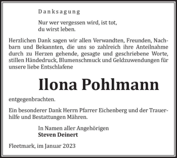 Traueranzeige von Ilona Pohlmann  von Magdeburger Volksstimme