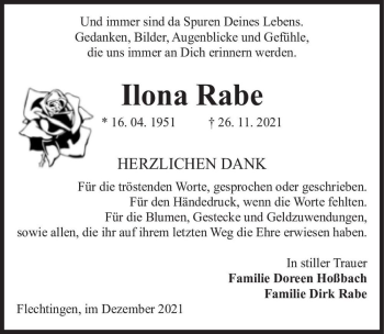 Traueranzeige von Ilona Rabe  von Magdeburger Volksstimme
