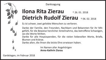 Traueranzeige von Ilona Rita Zierau und Dietrich Rudolf Zierau  von Magdeburger Volksstimme