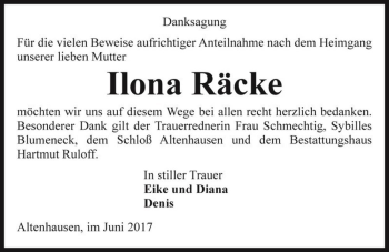 Traueranzeige von Ilona Räcke  von Magdeburger Volksstimme