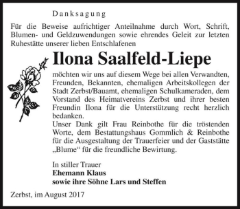 Traueranzeige von Ilona Saalfeld-Liepe  von Magdeburger Volksstimme