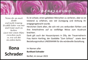Traueranzeige von Ilona Schrader  von Magdeburger Volksstimme