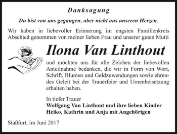 Traueranzeige von Ilona Van Linthout  von Magdeburger Volksstimme