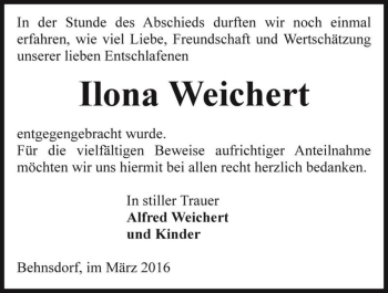 Traueranzeige von Ilona Weichert  von Magdeburger Volksstimme