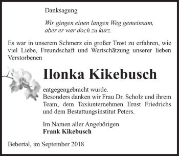 Traueranzeige von Ilonka Kikebusch  von Magdeburger Volksstimme