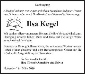 Traueranzeige von Ilsa Kegel  von Magdeburger Volksstimme
