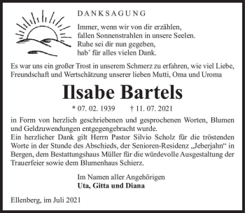 Traueranzeige von Ilsabe Bartels  von Magdeburger Volksstimme