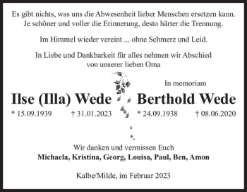 Traueranzeige von Ilse 