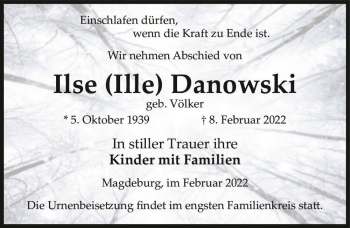 Traueranzeige von Ilse (Ille) Danowski  von Magdeburger Volksstimme