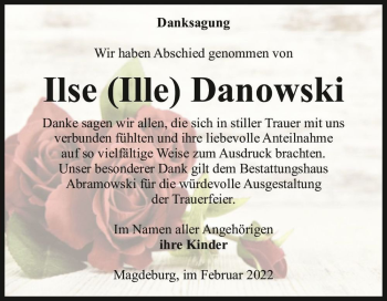 Traueranzeige von Ilse (Ille) Danowski  von Magdeburger Volksstimme
