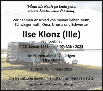 Traueranzeige von Ilse 