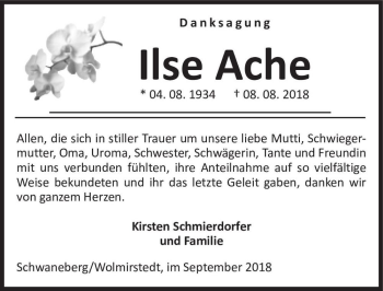 Traueranzeige von Ilse Ache  von Magdeburger Volksstimme