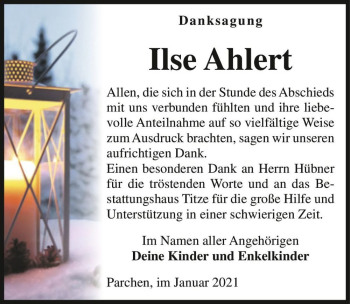 Traueranzeige von Ilse Ahlert  von Magdeburger Volksstimme