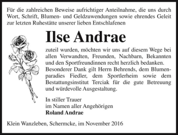 Traueranzeige von Ilse Andrae  von Magdeburger Volksstimme