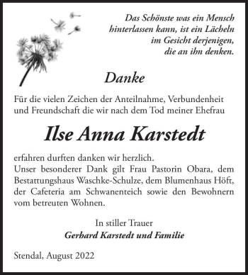 Traueranzeige von Ilse Anna Karstedt  von Magdeburger Volksstimme