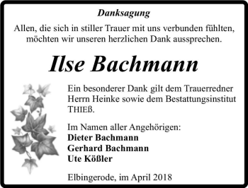 Traueranzeige von Ilse Bachmann  von Magdeburger Volksstimme