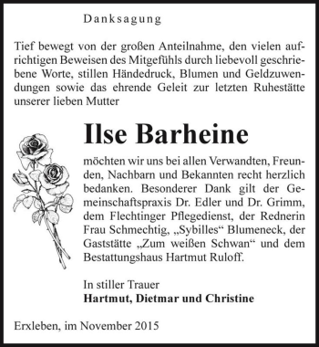 Traueranzeige von Ilse Barheine  von Magdeburger Volksstimme