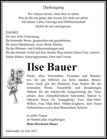 Traueranzeige von Ilse Bauer  von Magdeburger Volksstimme
