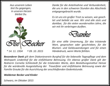 Traueranzeige von Ilse Becker  von Magdeburger Volksstimme