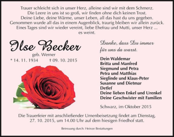 Traueranzeige von Ilse Becker (geb. Werner)  von Magdeburger Volksstimme
